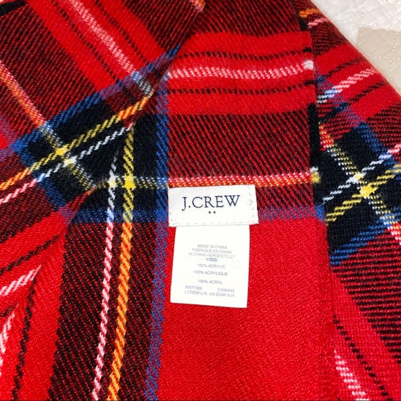 NWOT J Crew Plaid Red Fringe Scarf Apprx 24’x78’ - Picture 2 of 4